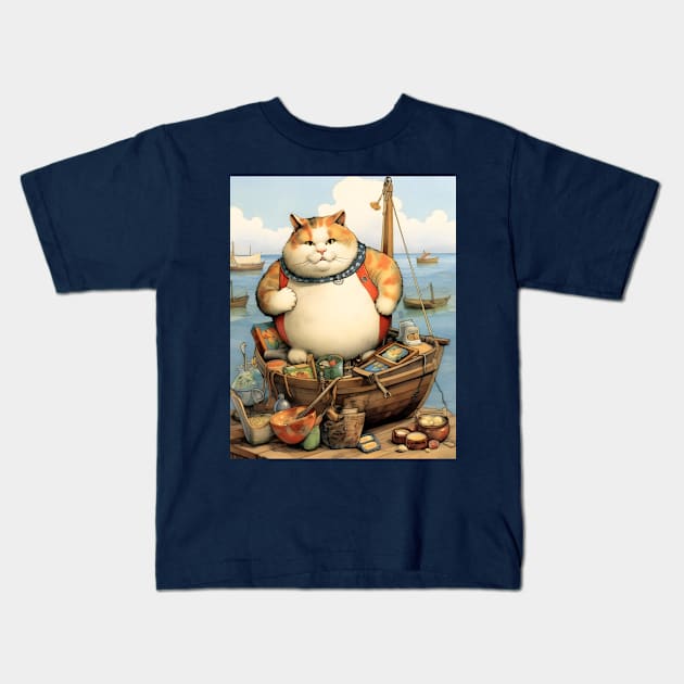 Cats at Sea: Fat Cats little boats Kids T-Shirt by KittyStampedeCo